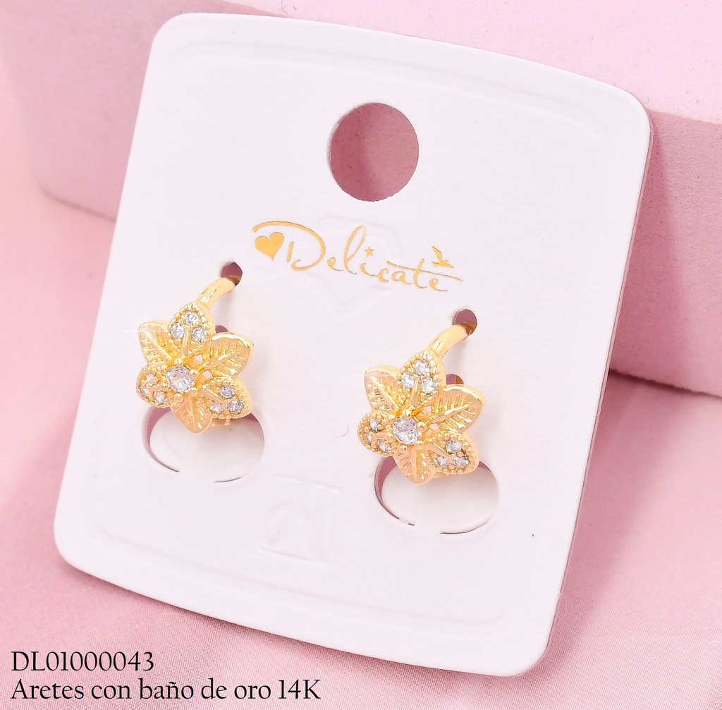 ARETES HUGGIES BAÑO DE ORO 14K. FLOR LHH540B (DEL1)