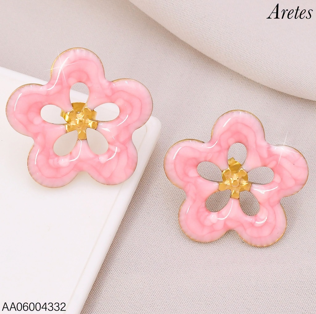 ARETES ESMALTADOS CROQUI FLOR ROSADA WH260629