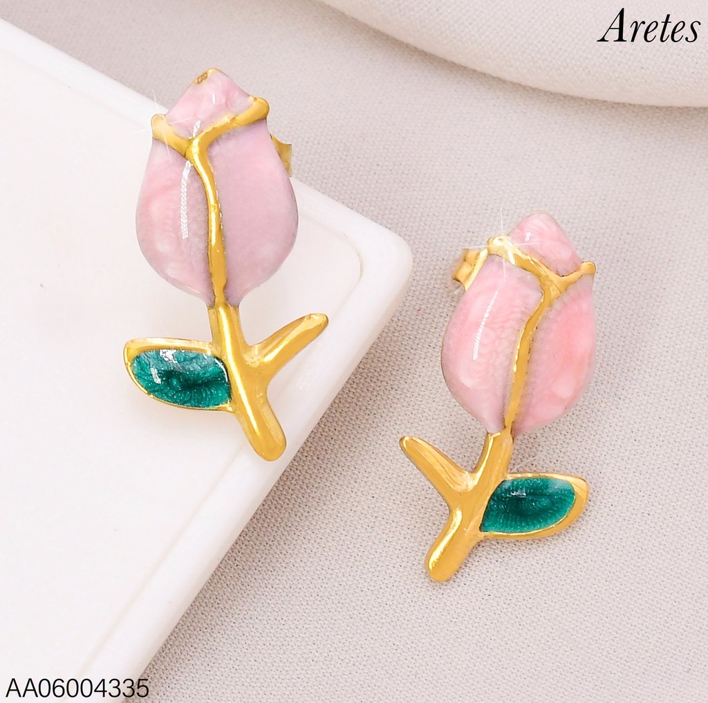 ARETES ESMALTADOS TULIPAN ROSADO WH260632