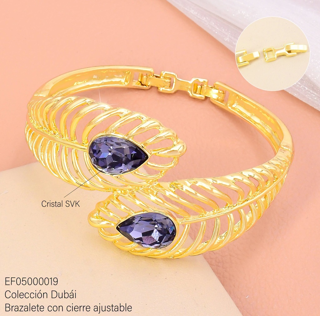 BRAZALETE 2 HOJAS CALADAS C/GOTA MORADA FD27584