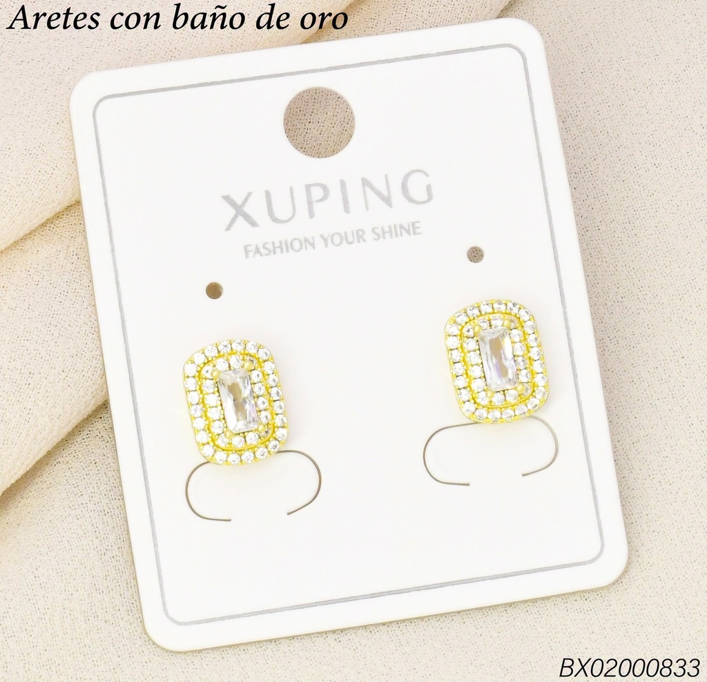 ARETES BAÑO DE ORO 14K.XUPING RECTANGULO VERT. (XAG)