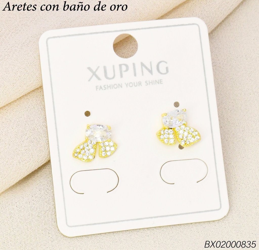 ARETES BAÑO DE ORO 14K.XUPING MARIPOSA VISTA LATERAL (XAG)