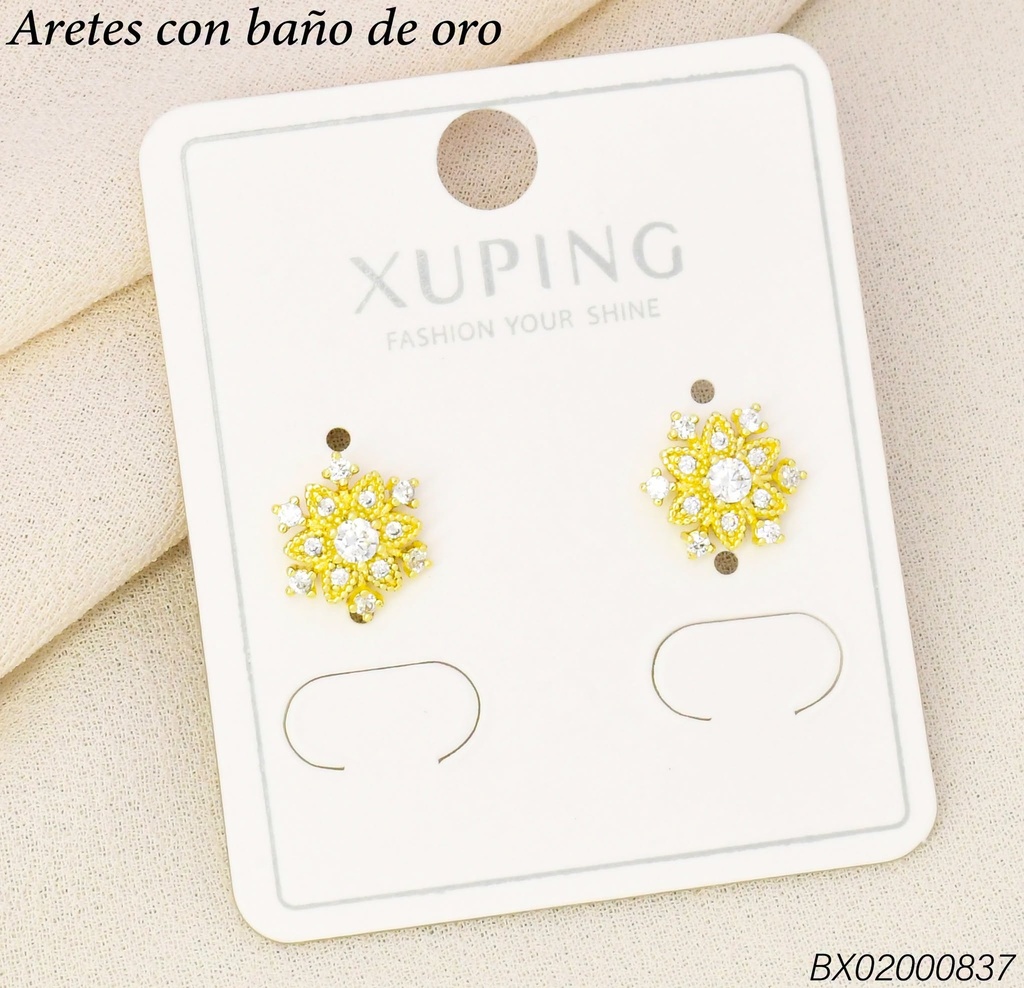 ARETES BAÑO DE ORO 14K.XUPING FLOR ZIRC.C/ESTRELLITAS (XAG)