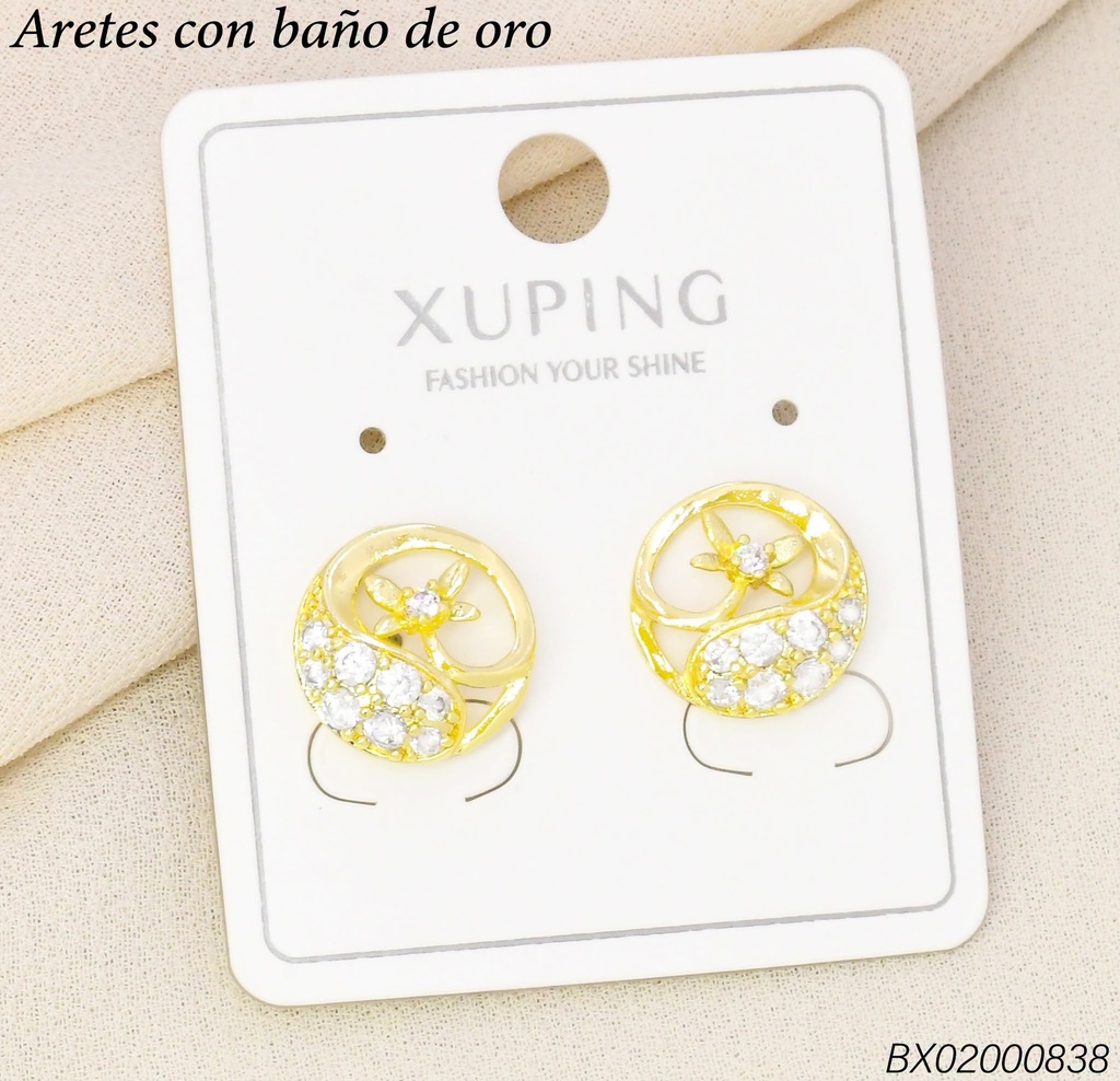 ARETES BAÑO DE ORO 14K.XUPING CIRCULO C/ZIRC. (XAG)
