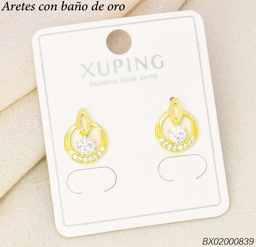 ARETES BAÑO DE ORO 14K.XUPING CIRC./ZIRC.RD/OV (XAG)