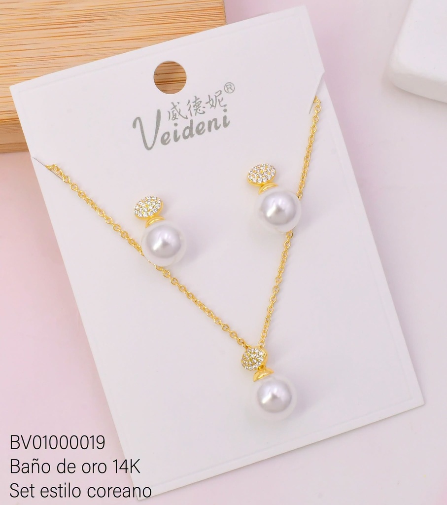 SET BAÑO DE ORO 14K.OV.HORIZ ZIRC/PERLA WTZ-505 (VEI080926)