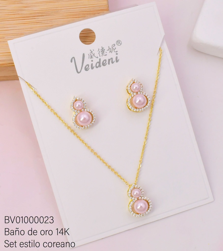 SET BAÑO DE ORO 14K. "8"PERLAS ROSE GOLD WTZ-016 (VEI080926)