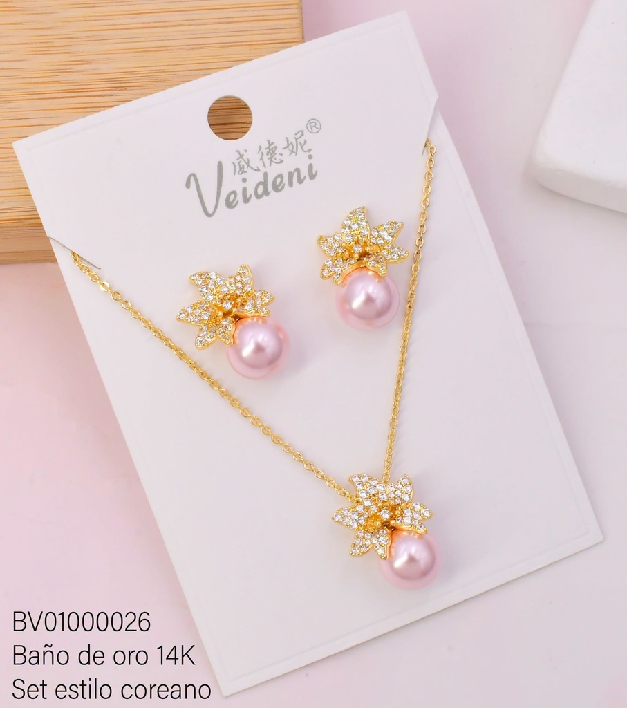 SET BAÑO DE ORO 14K. PASCUA ZIRC.C/PERLA ROSE GOLD WTZ-091 (VEI080926)