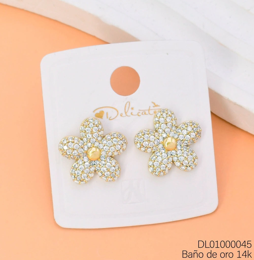 ARETES BAÑO DE ORO 14K. FLOR  ZIRC. KY1360B (DEL1)