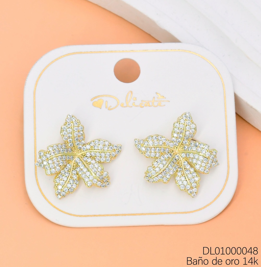 ARETES BAÑO DE ORO 14K. 5 PETALOS ZIRC. QY596A1 (DEL1)