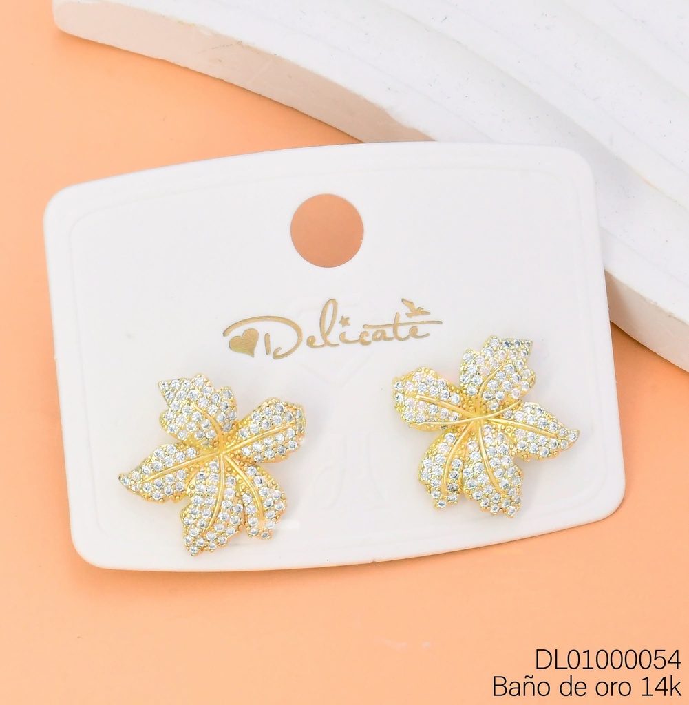 ARETES BAÑO DE ORO 14K FLOR MD 5 PETALOS ZIRC. YAH903A (DEL1)