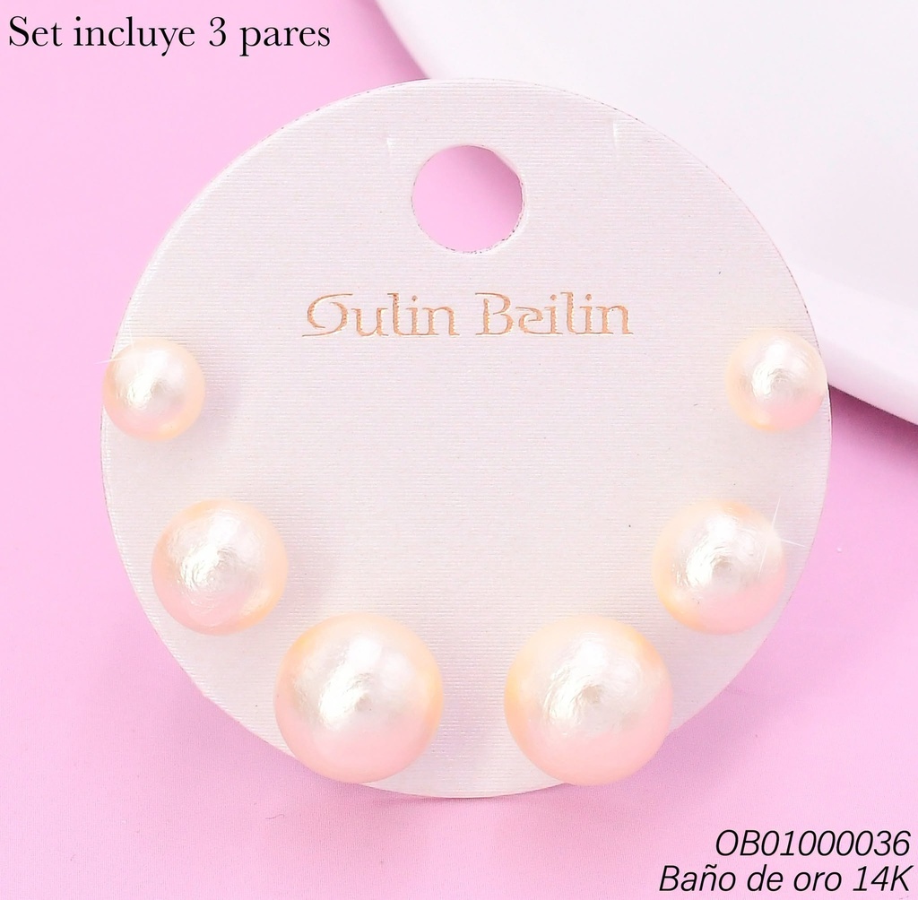 PAQ.3 PARES ARETES BAÑO DE ORO 14K. PELOTAS DIF.TAMAÑOS 88222