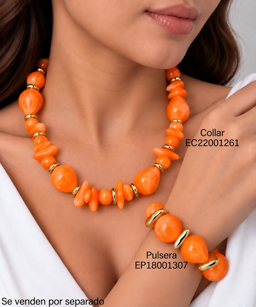 PULSERA GOTA NARANJA /GOTA IRREG. DOR BE1255-21 (INV526)