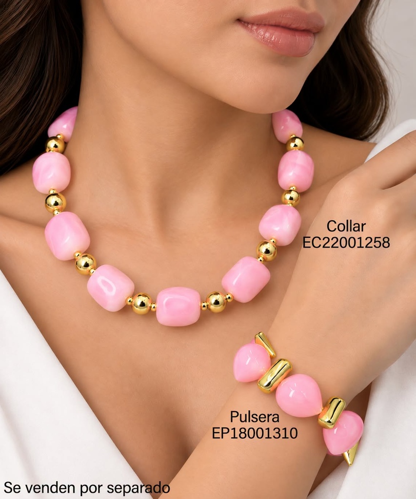 PULSERA GOTA ROSADA/GOTA IRREG. DOR  BE1258-21 (INV526)