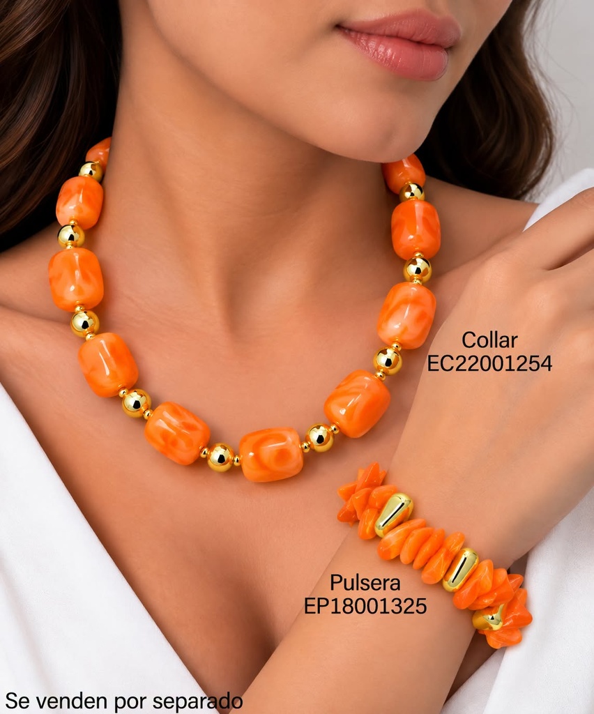 PULSERA ACRILICO PIEDRA GOTA IRREG. NARANJA/DOR BE1272-21 (INV526)