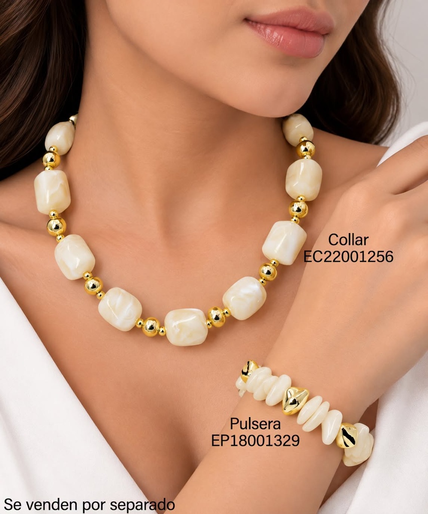 PULSERA ACRILICO PIEDRA GOTA IRREG. CREMA/DOR BE1276-21 (INV526)