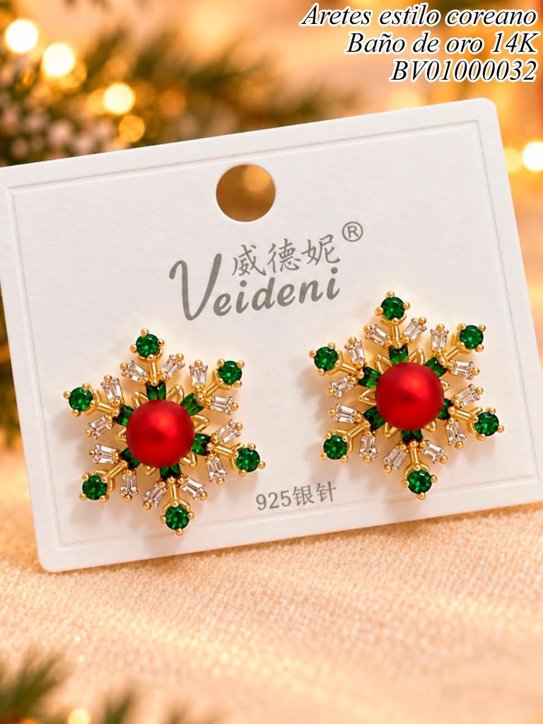 ARETES BAÑO DE ORO 14K. COPO DE NIEVE ZIRC EH-3208 (VEI080926)(NAV)(2VEI211026)