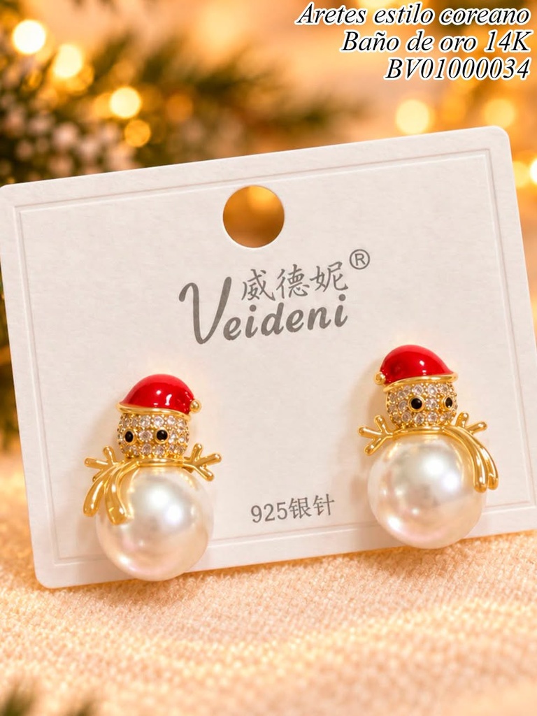 ARETES BAÑO DE ORO 14K. MUÑECO DE NIEVE EH-3209 (VEI080926)(NAV)(2VEI211026)