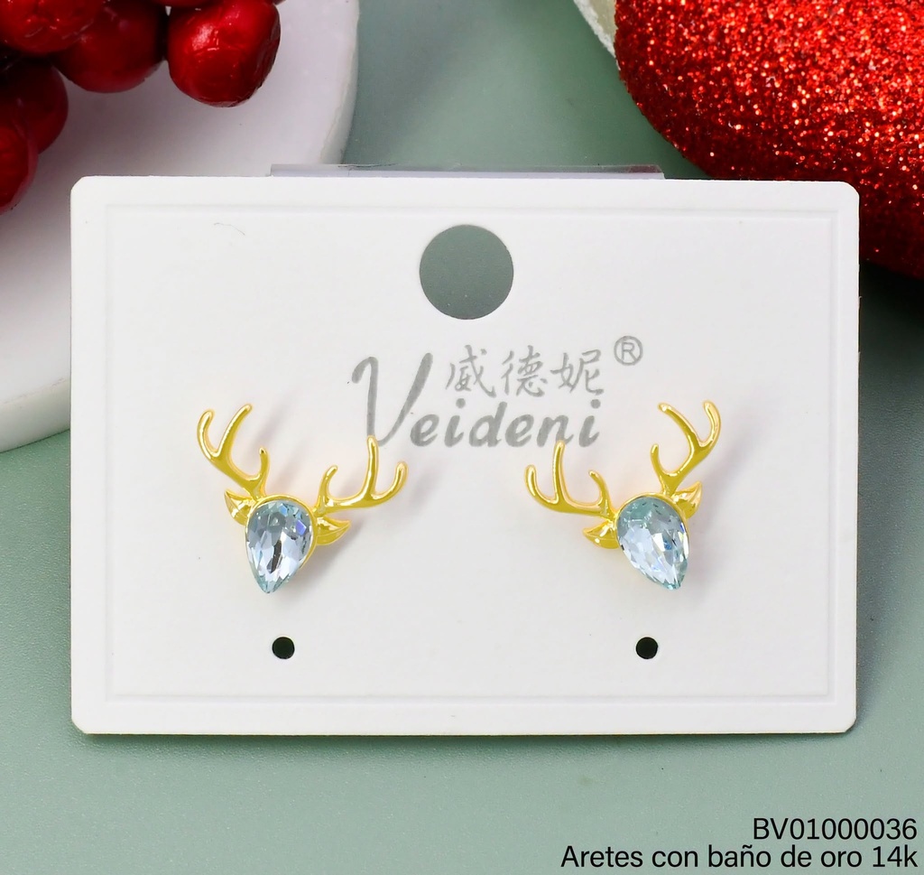 ARETES BAÑO DE ORO 14K. RENO ZIRC. CELESTE EH-3937 (VEI080926)(NAV)