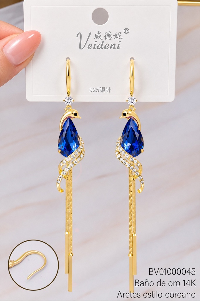 ARETES BAÑO DE ORO 14K. CABALLITO DE MAR ZIRC.AZUL W-WY-EH1747 (VEI080926)