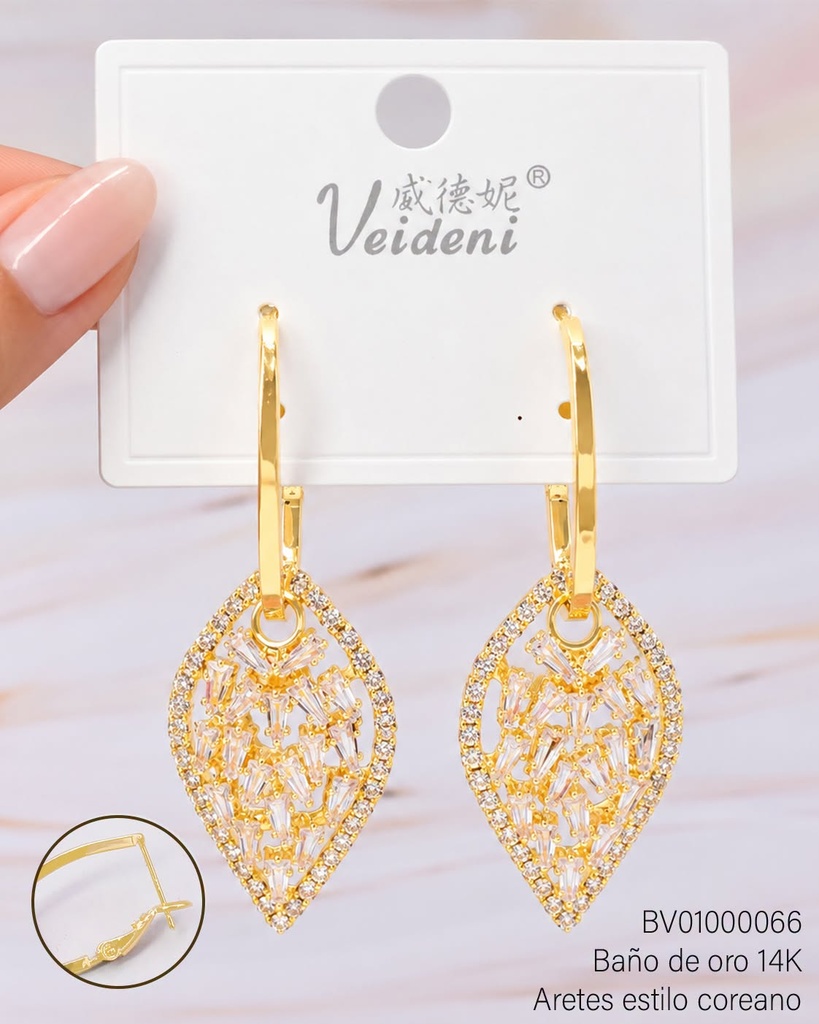 ARETES BAÑO DE ORO 14K. GOTA INVERTIDA ZIRC CRISTAL W-EH3533 (VEI080926)