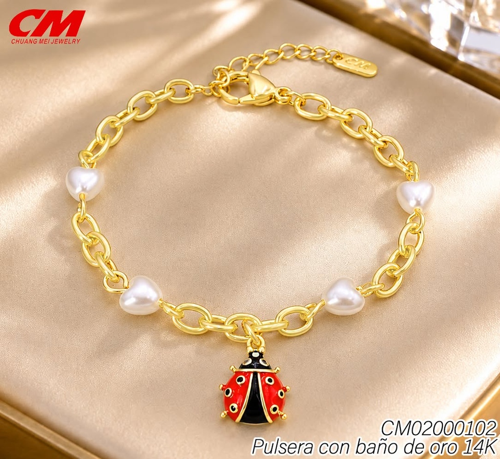 PULSERA BAÑO DE ORO 14K. CORAZONES BLANCOS-MARIQUITA CS-180900002 (27A)