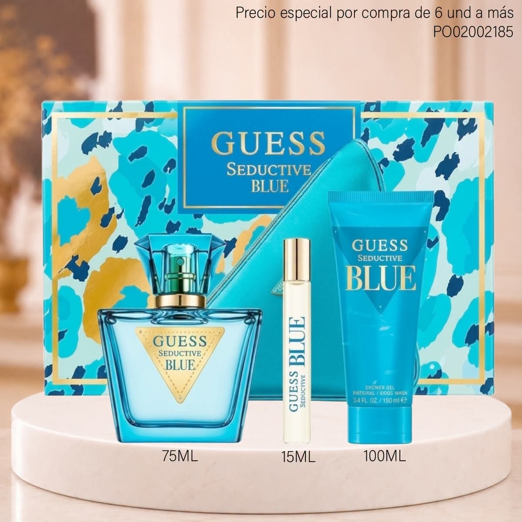ESTUCHE PERFUMES GUESS SEDUCTIVE BLUE WOMAN 3PCS+COSMETIQUERA