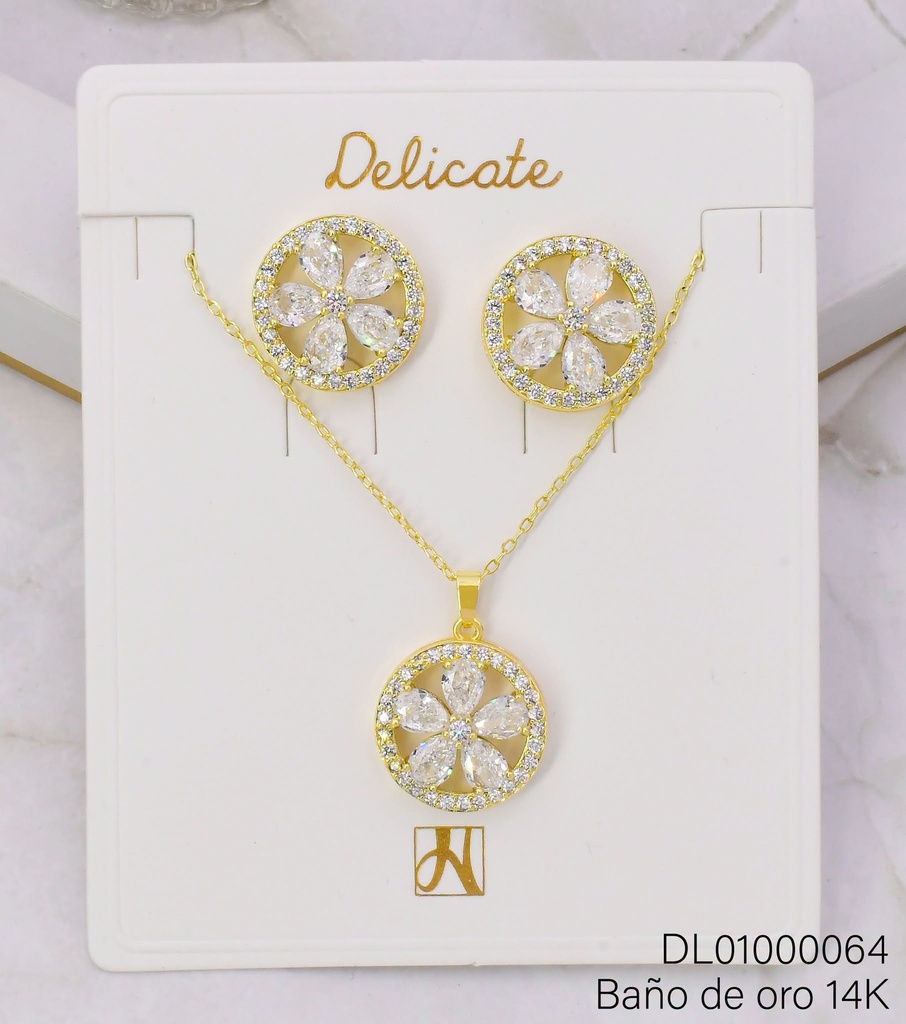 SET BAÑO DE ORO 14K. RD / FLOR ZIRC. CX03A (DEL1)