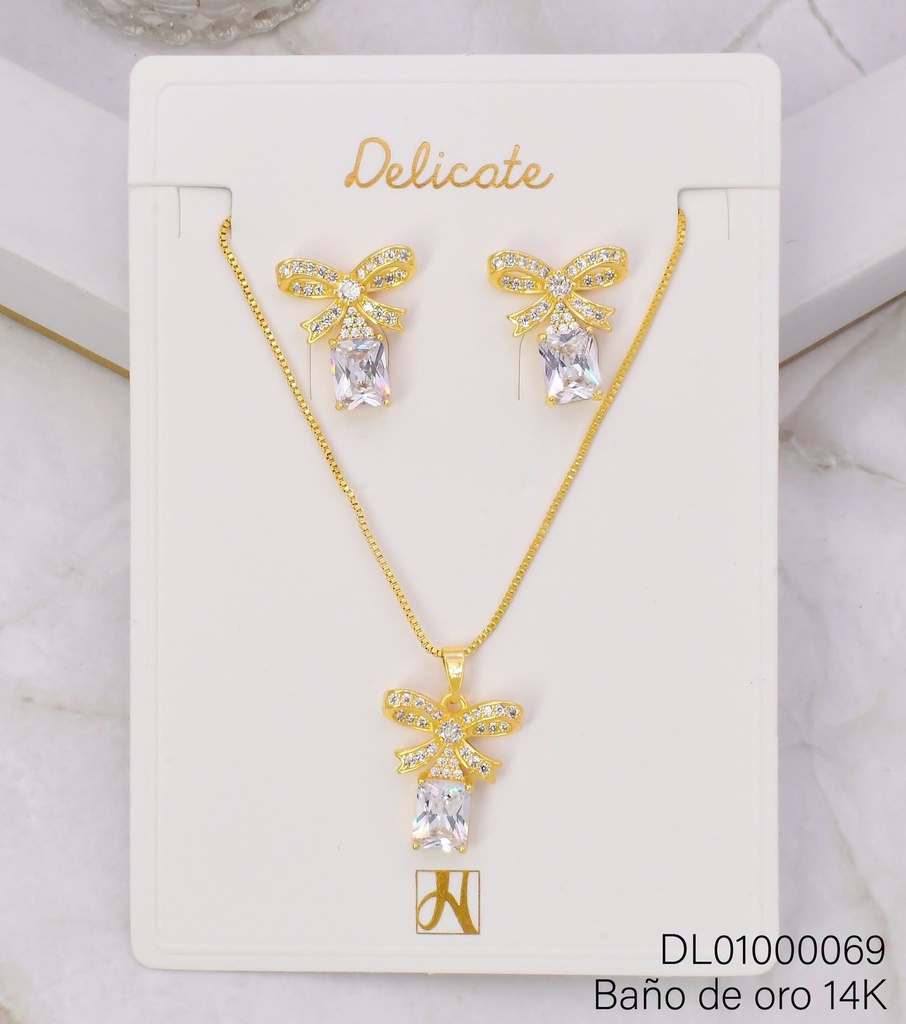 SET BAÑO DE ORO 14K. LAZO / ZIRC RECT. CX138A (DEL1)