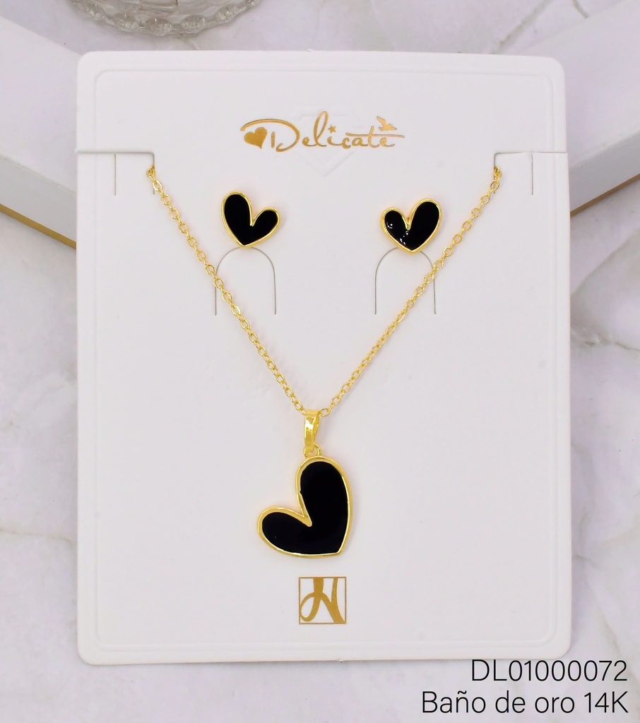 SET BAÑO DE ORO 14K. CORAZON NEGRO WD5047C (DEL1)
