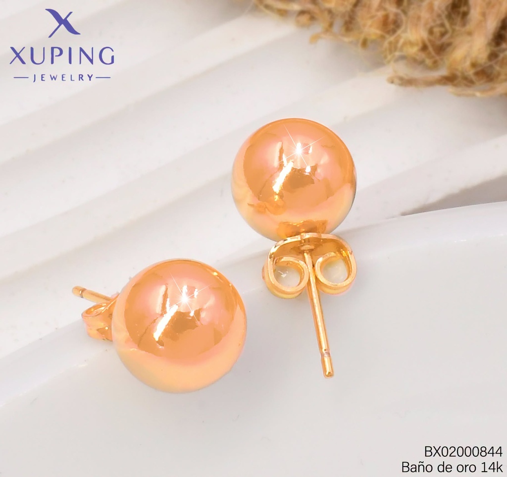 ARETES BAÑO DE ORO 18K. XUPING PELOTA LISA MD.1CM
