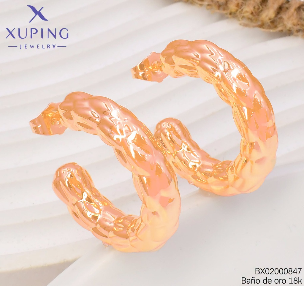 ARETES BAÑO DE ORO 18K XUPING CHUNKY "C"ONDAS GRAB.