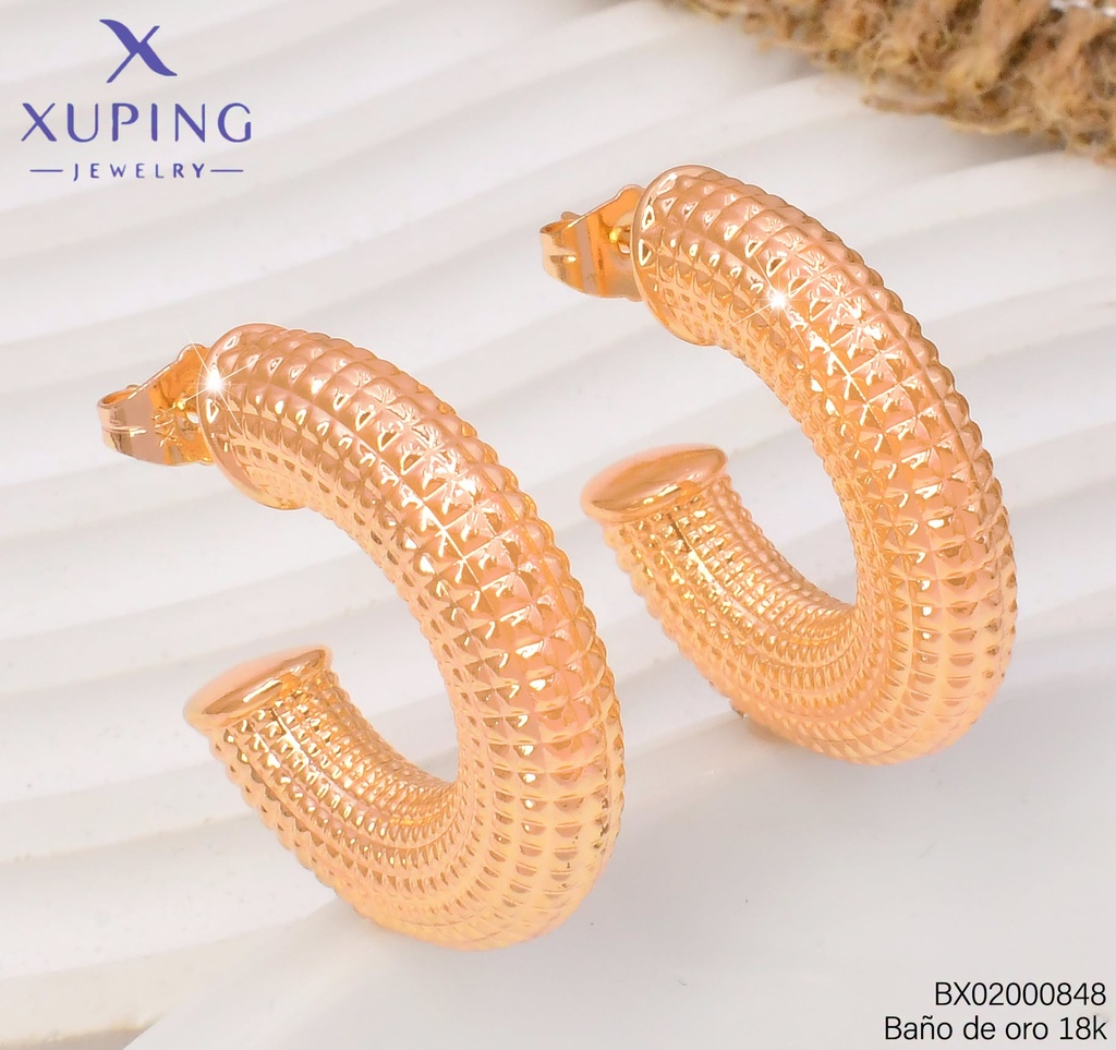 ARETES BAÑO DE ORO 18K XUPING CHUNKY "C" GRAB CUADROS