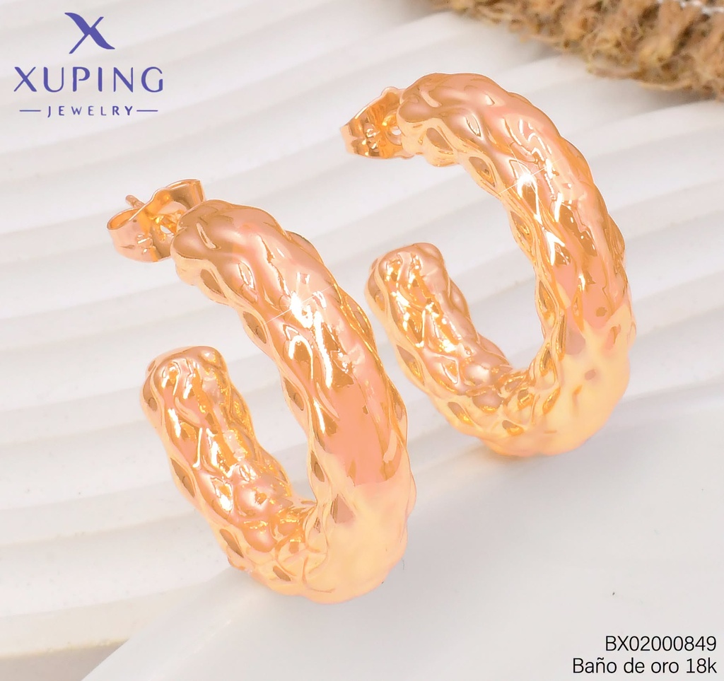 ARETES BAÑO DE ORO 18K XUPING CHUNKY "C"  GRAB.OV