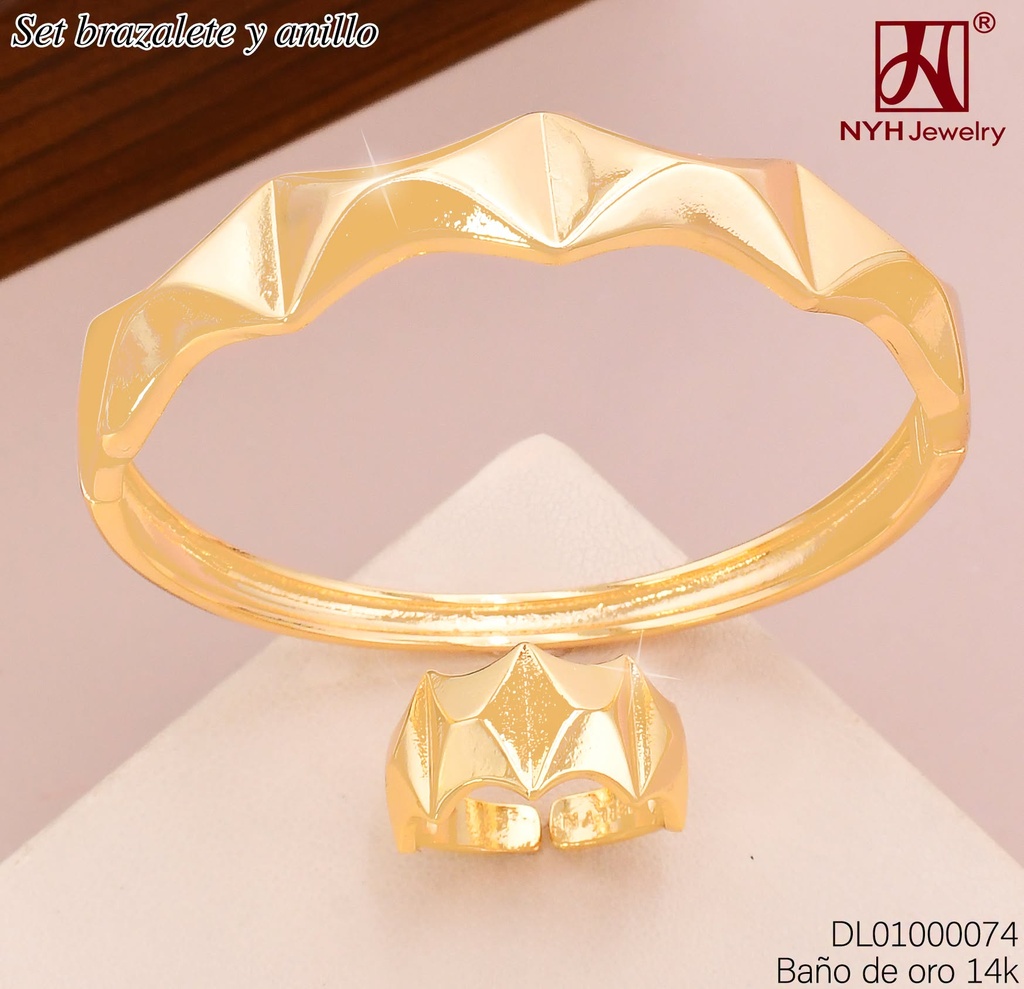 BRAZALETE C/ANILLO AJUST. BAÑO DE ORO 14K. RECT HORIZ./RELIEVE GSH537B (DEL1)