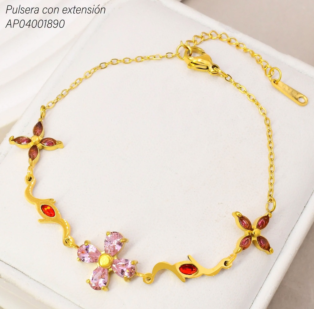 PULSERA FLORES ZIRC. ROSADAS KB216203 (KS26)