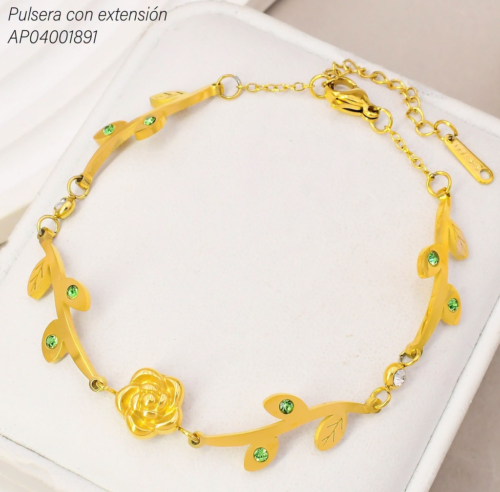 PULSERA FLOR DOR/ HOJITAS ZIRC. KB216208 (KS26)