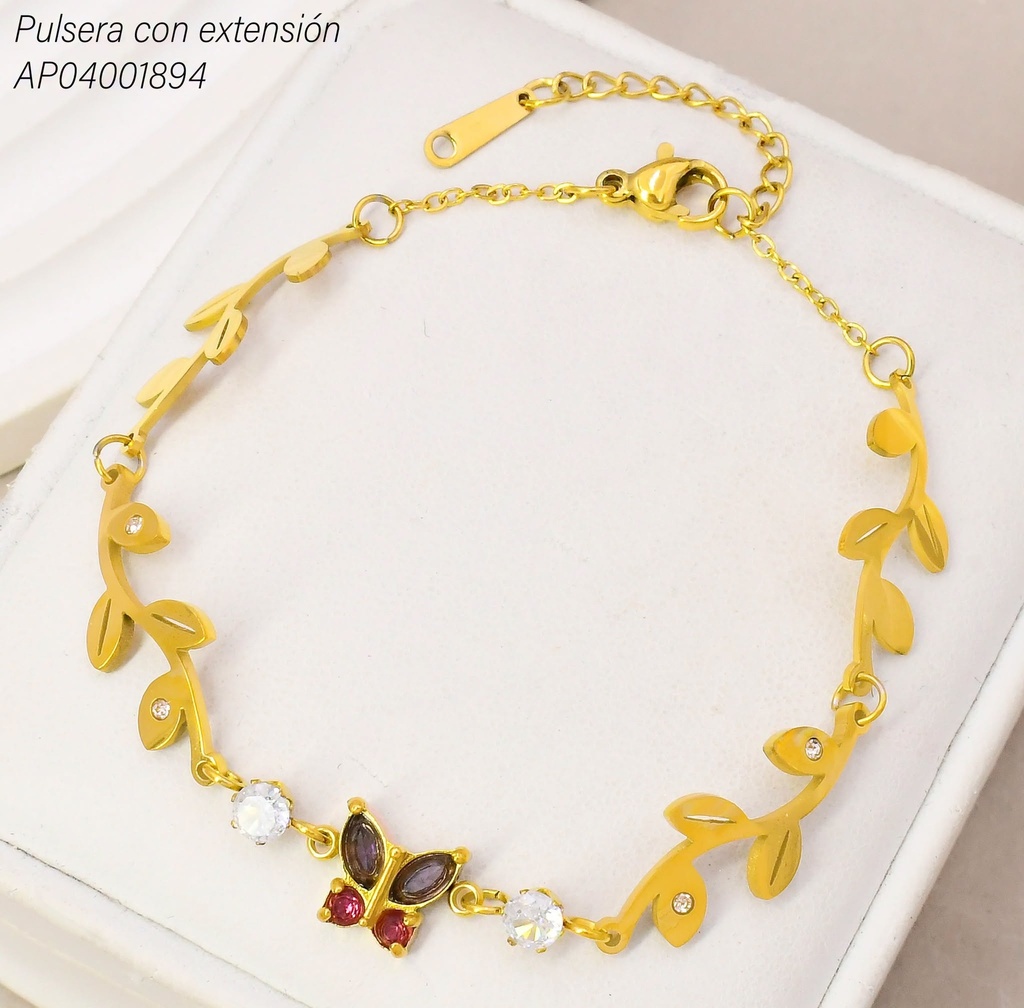 PULSERA MARIPOSA ZIRC/HOJITAS/ZIRC RD. KB216207 (KS26)