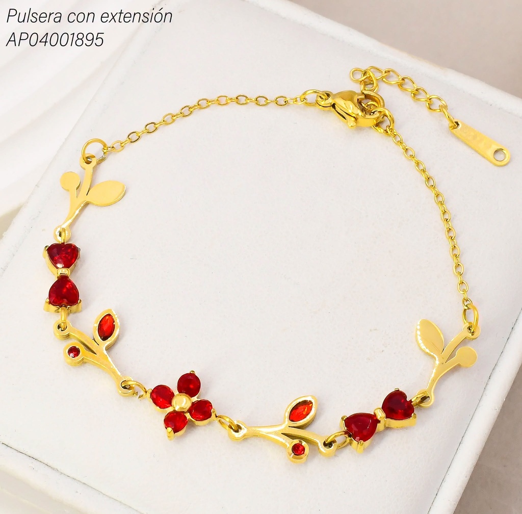 PULSERA FLOR/LAZO/HOJITAS ROJAS KB216206 (KS26)
