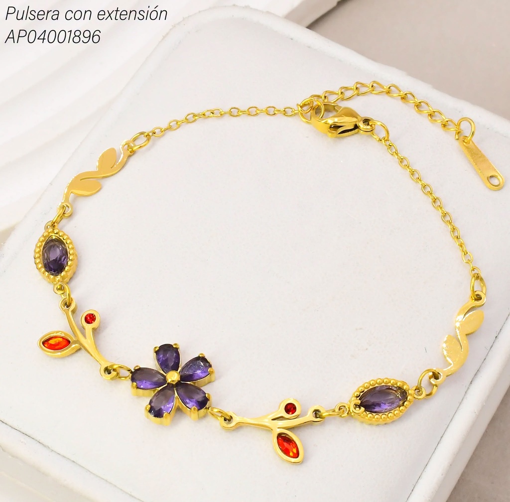 PULSERA FLORES & OV. MORADO/HOJITAS ROJAS KB216200(KS26)