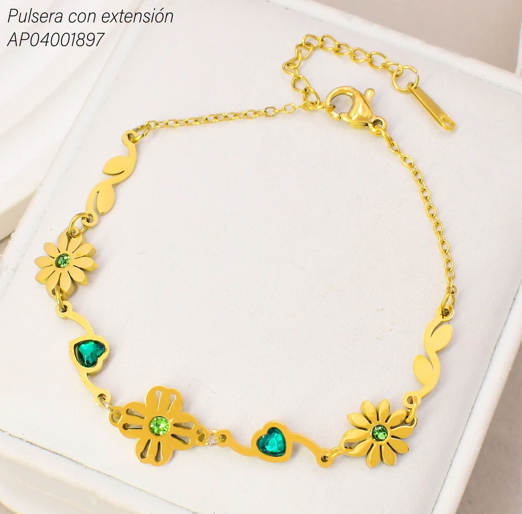 PULSERA FLOR /CORAZON ZIRC. VERDE KB216201 (KS26)