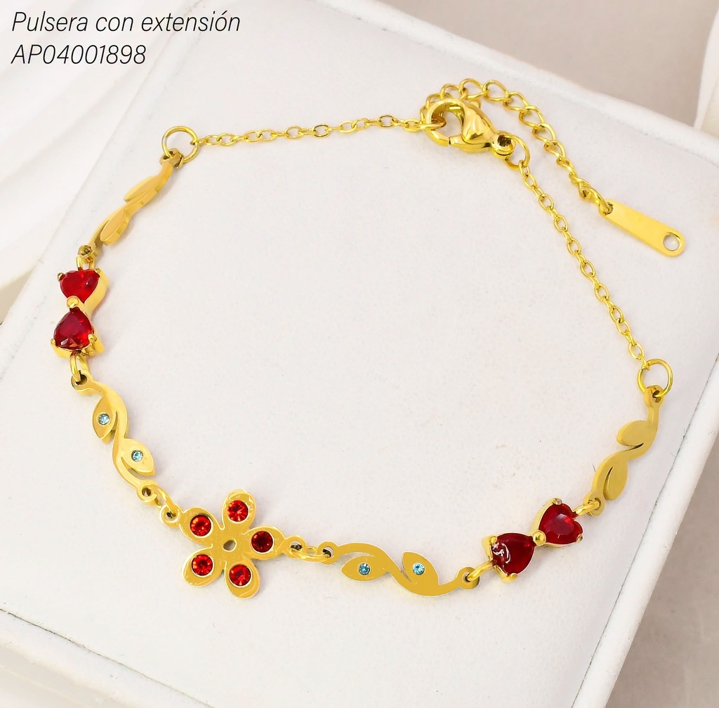 PULSERA FLOR/LAZO ROJO KB216205 (KS26)