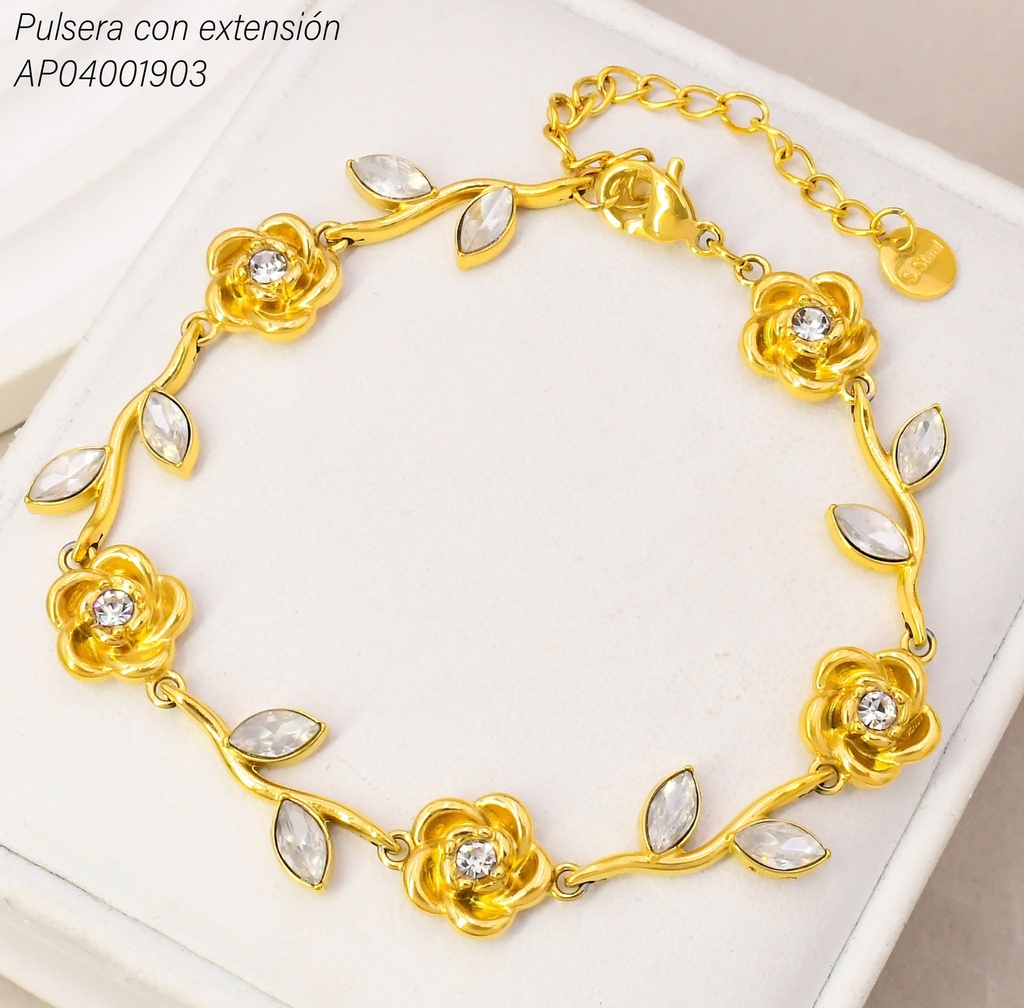 PULSERA FLOR & HOJITAS CRISTAL KB217224 (KS26)