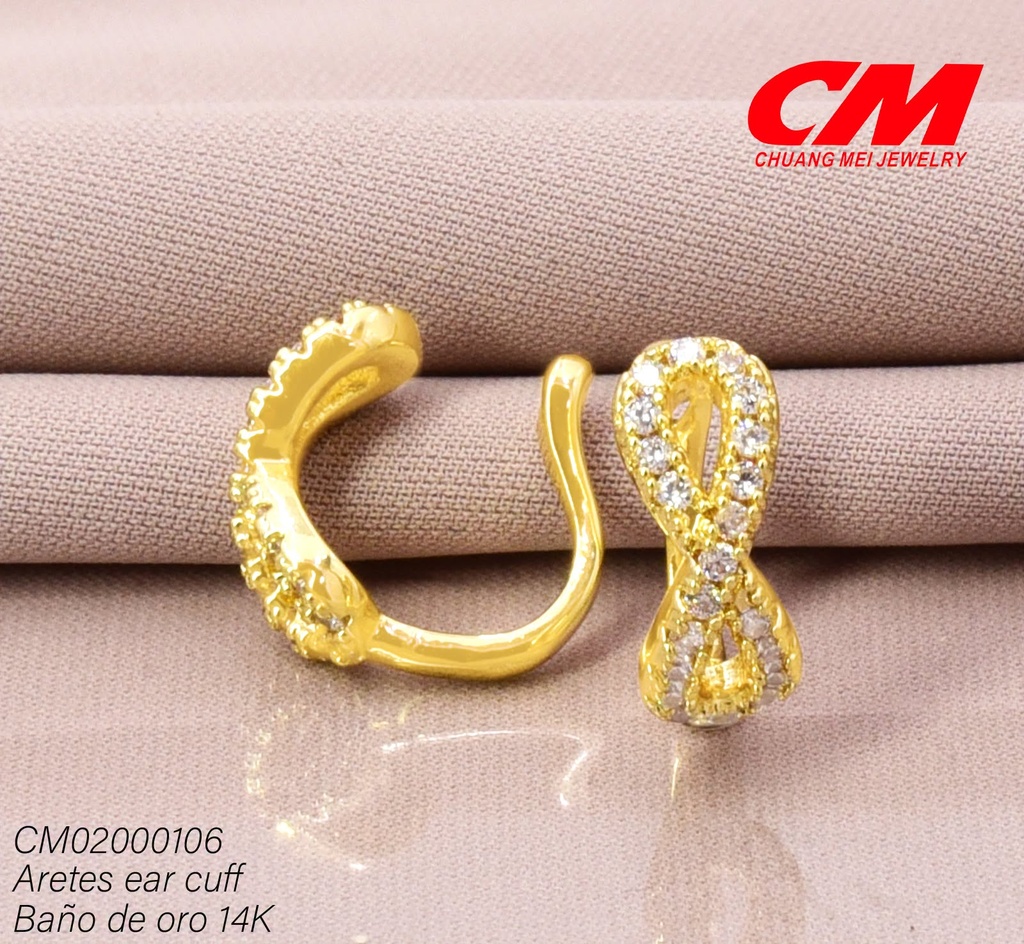 EAR CUFF BAÑO DE ORO 14K. LAZO ZIRC.  RJ00980004 (27A)