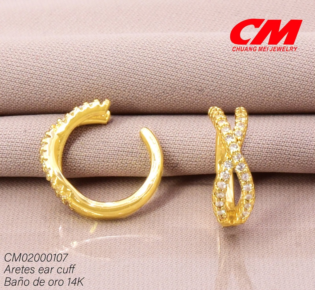 EAR CUFF BAÑO DE ORO 14K. "X" ZIRC. RJ-04610001 (27A)