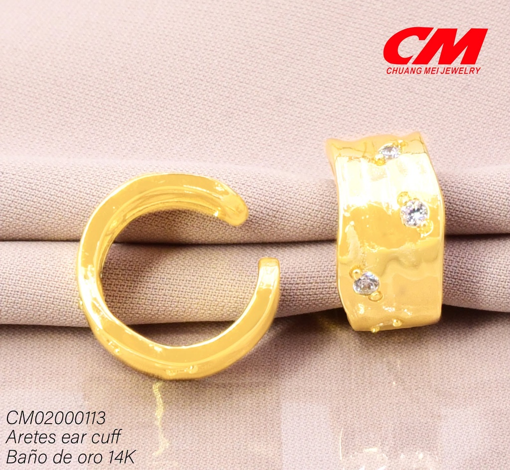 EAR CUFF BAÑO DE ORO 14K. FRANJA ANCHA/ ZIRC. RD RJ-02560003 (27A)