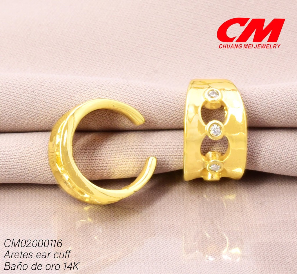 EAR CUFF BAÑO DE ORO 14K. FRANJA CALADA/ ZIRC. RD CENTRO RJ-04540001 (27A)