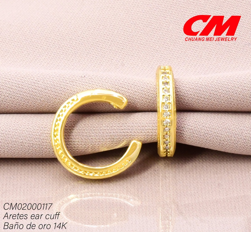 EAR CUFF BAÑO DE ORO 14K. ZIRC CRISTAL RJ-03210001 (27A)
