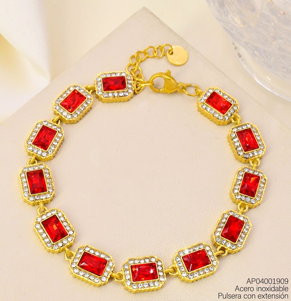PULSERA RECT. ZIRC ROJA KB216310 (KS26)