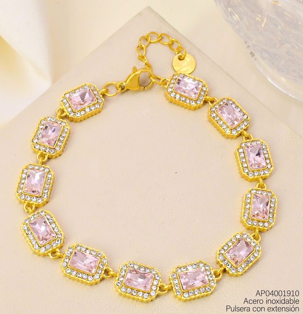 PULSERA RECT. ZIRC ROSADA KB216311(KS26)